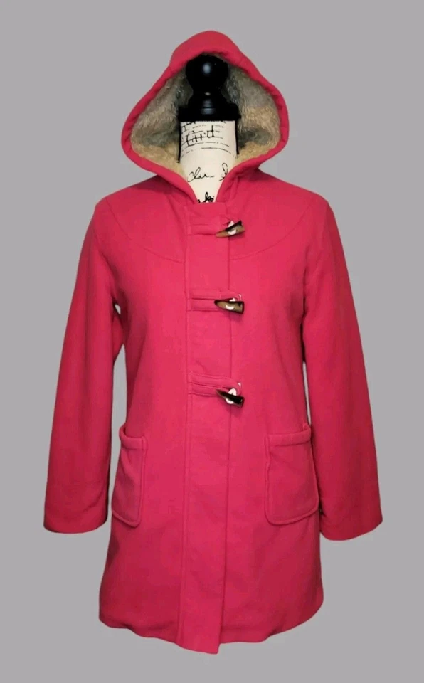 Old Navy Girls XL Pink Peacoat Toggle Button Hooded Faux Fur Full Zip Jacket - Image 2 of 4