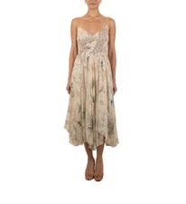 2000S Christian Lacroix Champagne Metallic Silk Chiffon & Lace Dress