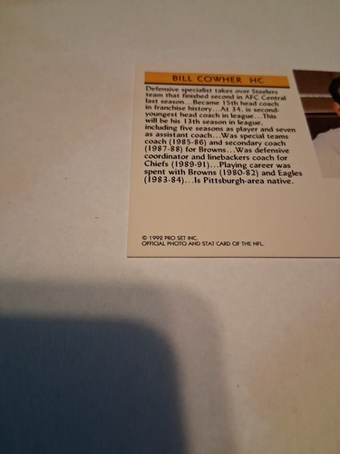 1992 Pro Set Bill Cowher *Rookie* - Bild 12 von 14