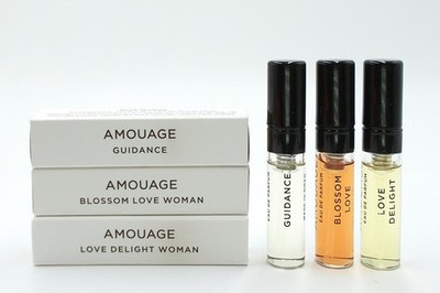 Amouage Guidance, Blossom Love, Love Delight eau de parfum 2 ml spray set of 3