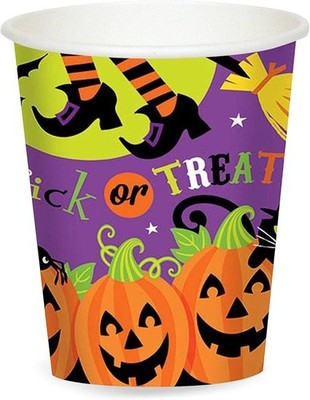 Witch's Halloween Trick Or Treat Crew Reusable Paper Cups, 9 Ounces, Pack of 18.