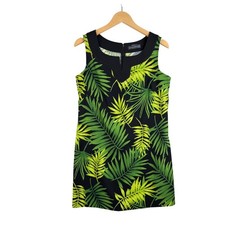 Jessica Howard Dress Tropical Leaves Sleeveless Knee Length Shift Unlined sz 12P