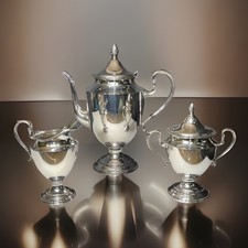 Vintage Three-Piece Tea Set Electroplate On White Metal Number Matched 933