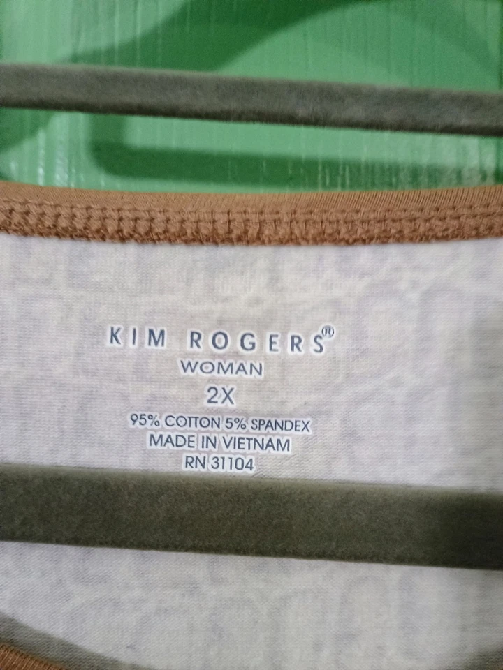 Blusa Top Para Mujer Kim Rodgers Mangas 3/4 Talla 2xl Estampado Marrón Foto 4 de 4