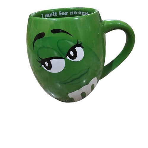 M &M's World "I Melt for No One" Large 20oz Green Barrel Coffee Mug Cup - Picture 1 of 5