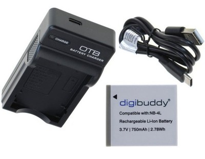OTB Akkuladestation Ladegerät Ladekabel mit USB-C Anschluß +Akku für Canon NB-4L