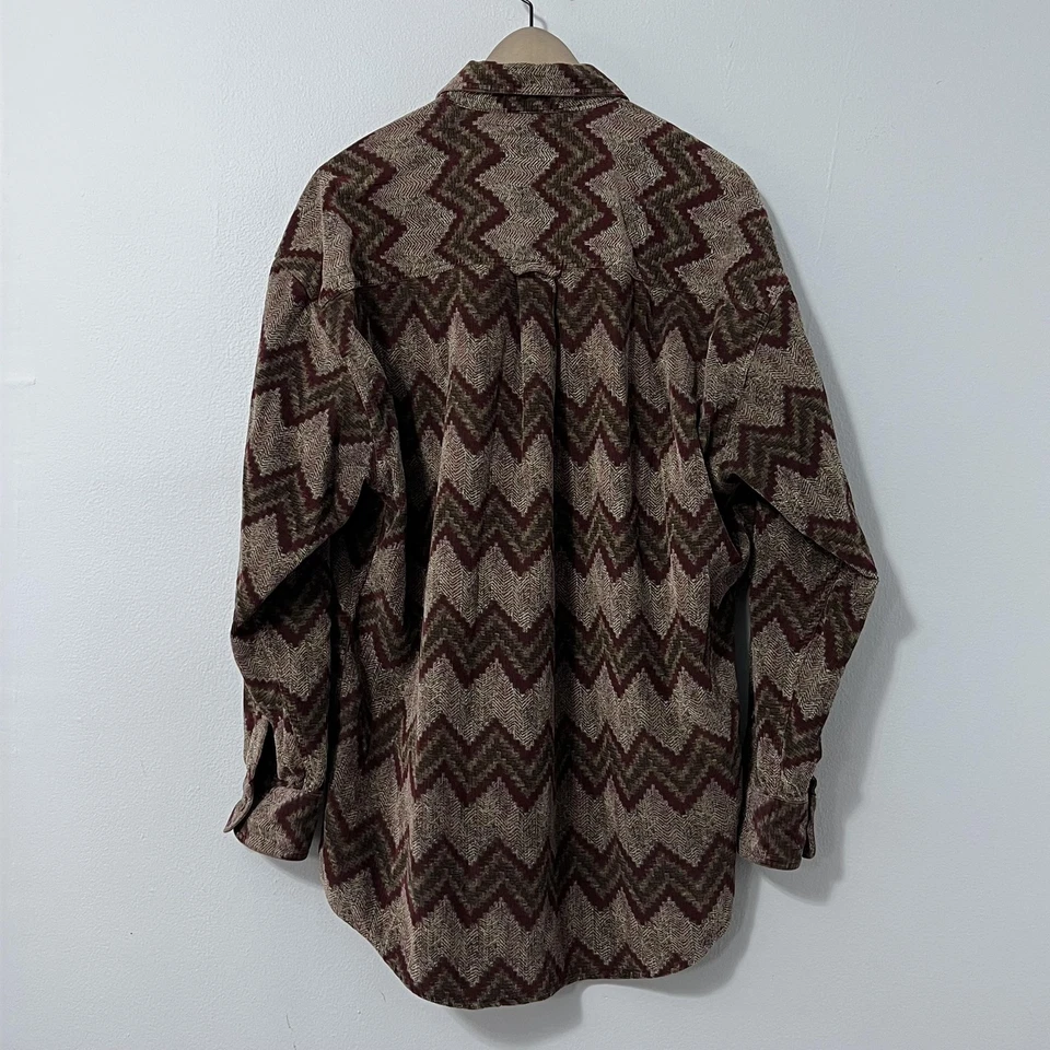 Vintage Chaps Ralph Lauren Shirt Men Large Brown Burgundy Corduroy Chevron Aztec - Image 4 of 4
