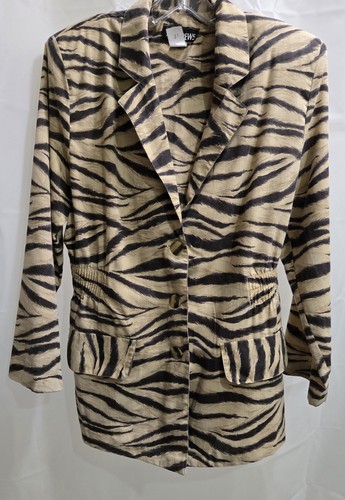 Giacca donna vintage J.Andrews marrone stampa animalier spalline 3 bottoni piccola - Foto 1 di 12