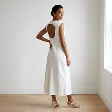 Free People White Open Back Midi Dress Sleeveless Beach Boho Minimal Size PS