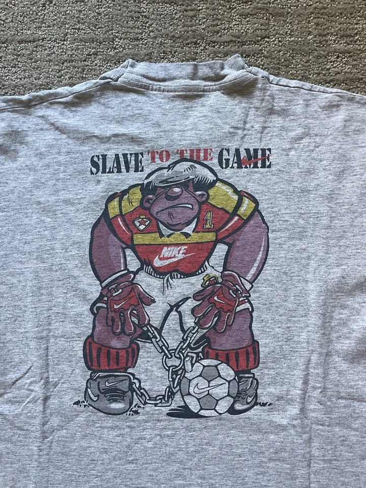 Vintage 90s Nike Soccer Football Slave To The Game Single Stitch T-shirt Grey - Image 2 of 4