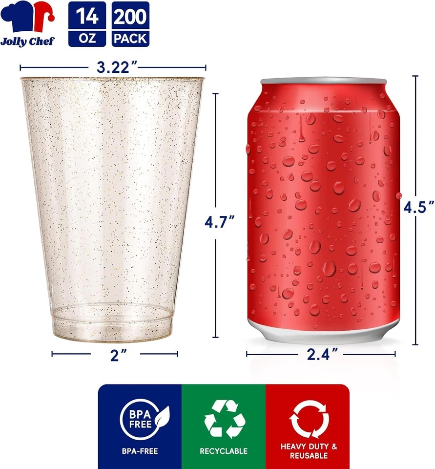 Disposable Gold Glitter Cups - 200 Pack 14 oz Party Tumblers - Image 4 of 4
