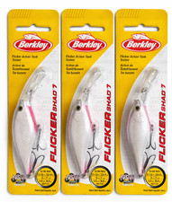 LOT of 3 Berkley Flicker Shad 7 - 1/3oz Rattle 3" PEARL WHITE Plug 11-13’ RARE