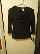 Libra Small Black Nylon Blouse Boat Neck 3/4 Sleeve