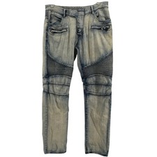 Balmain Biker Moto Jeans Men Size 34 Light Wash Blue Streetwear Distressed