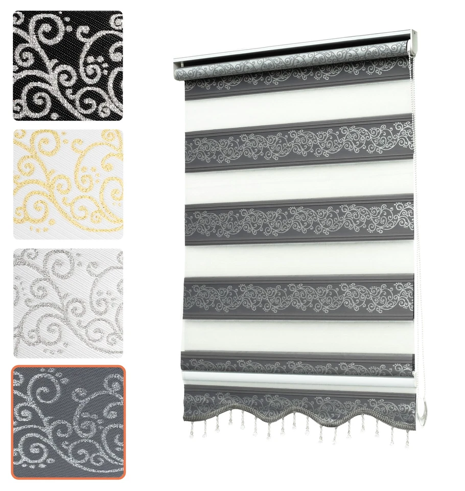 Doppelrollo ohne Bohren Duorollo Klemmfix Fensterrollo Zebra Rankenmuster Perlen - Bild 4 von 4