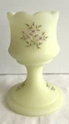 VTG HTF Hand-Painted Custard Satin Glass Vase - Glows! Handpainted By Brenda M.