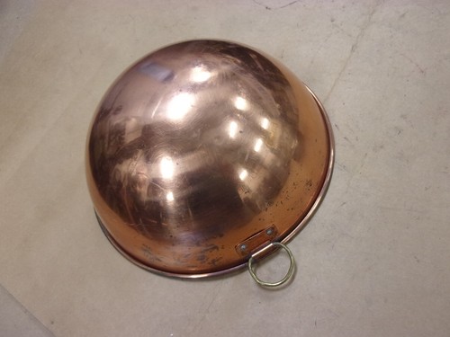 Ciotola vintage 10"x5" rame massiccio bordo arrotolato arti culinarie fare caramelle meringa vecchia - Foto 11 di 15