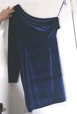 New    Ladies Velvet One Arm Dress, Size 14 By Vesper Navy