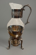 Vintage Silver Plated and Glass Coffee/Tea Carafe With Candle Holder Footed