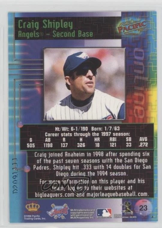 1998 Pacific Online Web Code Cards Craig Shipley #23 - Image 2 of 2