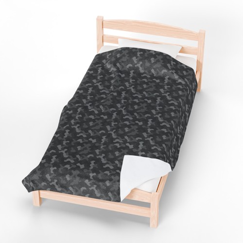 Plush Blanket, Black Urban Camo Pattern Throw, Cozy Korean Style Home Decor - Picture 22 of 25