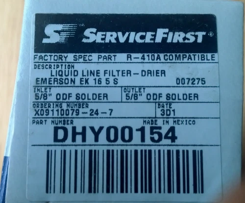 Emerson EK-165 S Liquid Line Filter Drier Service First #DHY00154 TRANE SUPPLY