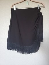 Sincerely Jules Black Asymmetrical Fringe Hem Skirt Side Knot Women s Size Large