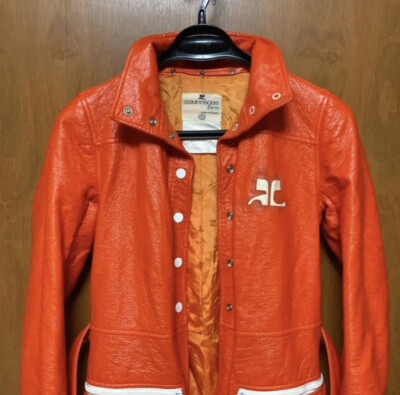 courreges homme paris ウールジャケット　archive 5 Vintage COURREGES Paris Orange Vinyl Long Jacket Size O Made in