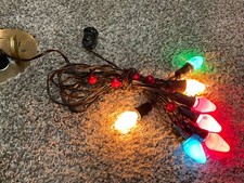 Vintage Noma Working Christmas Lights 7 Bulb String Set Strand w/red beads