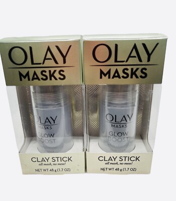 (2) Olay Masks Glow Boost Clay Stick White Charcoal 1.7 oz Each Fast Free Ship