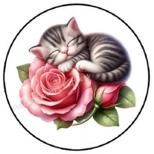 CAT SLEEPING ON ROSE ENVELOPE SEALS LABELS STICKERS PARTY FAVORS