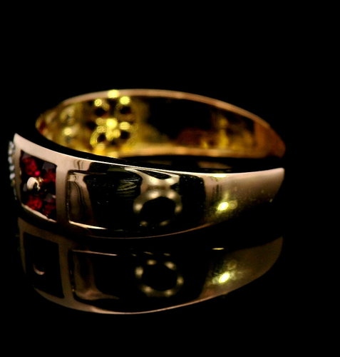 9ct Yellow Gold Ring, Crafted Rubies with Brilliant cut Diamond Accents - Picture 8 of 21