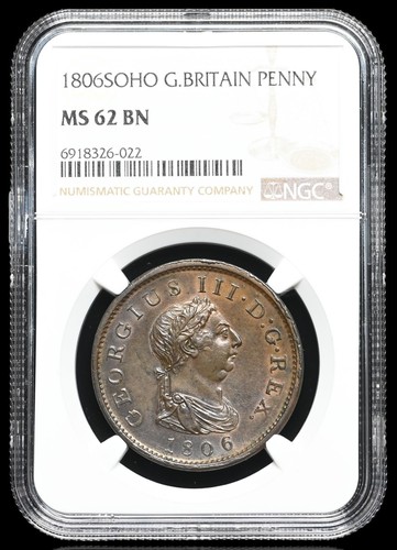 GREAT BRITAIN. George III, Copper Penny, 1806-SOHO, NGC MS62 BN - Picture 3 of 4
