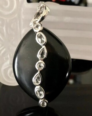 JOYA By Judy Crowell Colorado Black Moon Jade Pendant Necklace