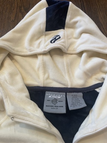 Rocawear Velour Velvet Tracksuit Cream Blue Hoodie Jacket Size 2X 2XL Vintage - Picture 7 of 9