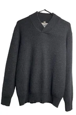 Vtg SCHOTT BROS Men Wool Blend Pullover Sweater V Neck Sz L Black Preppy 68-28