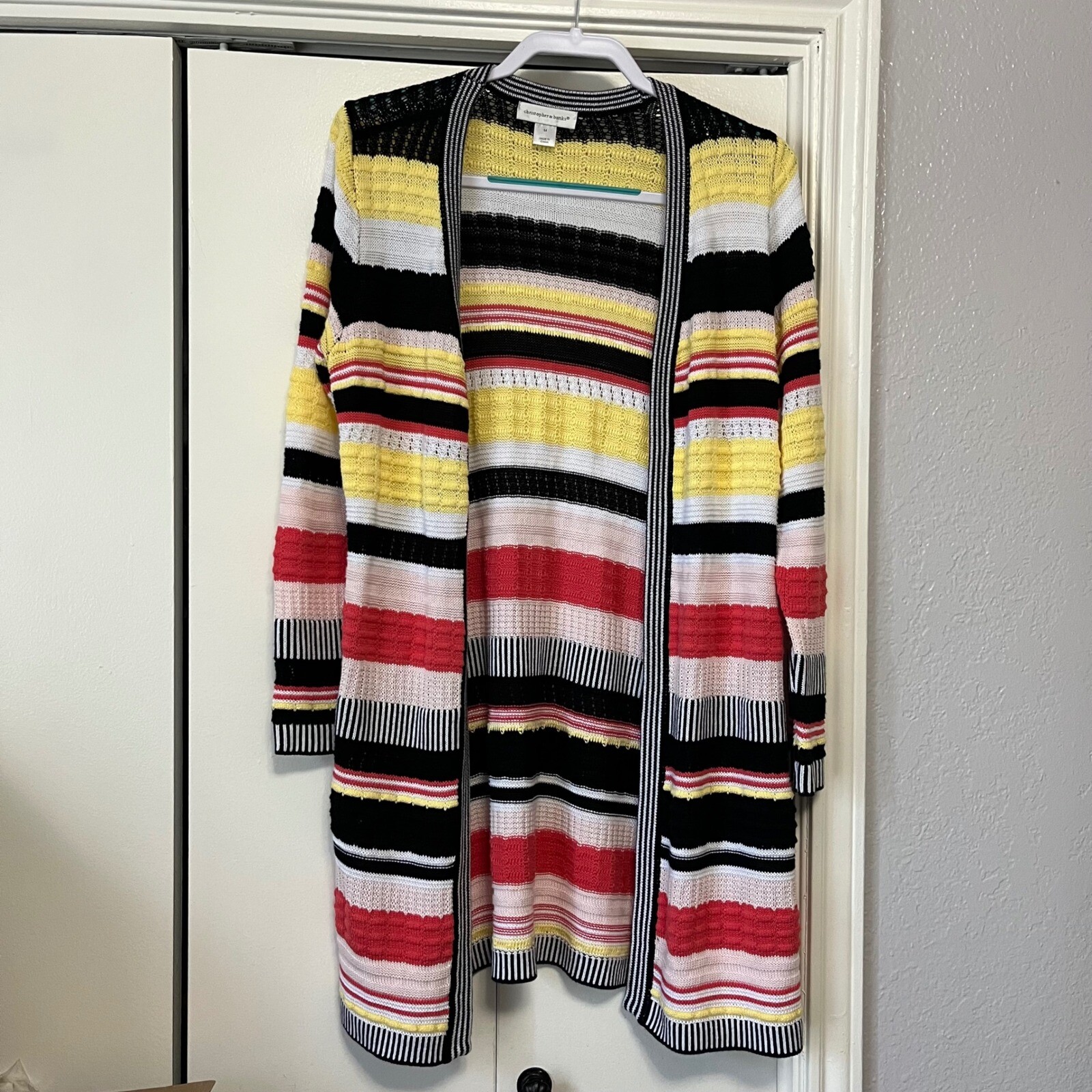 Christopher & Banks Striped Duster Cardigan Open Front Knit Colorful M