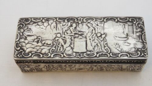 ORNATE REPOSSEE CANTON 1850'S SILVER VICTORIAN TRINKET BOX WITH HALLMARKS