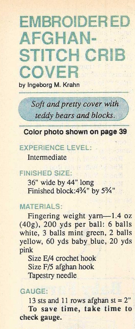 Embroidery Crib cover (#265-39A) vintage crochet pattern
