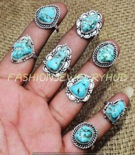 Turquoise Gemstone 10pcs Rings Lot 925 Silver Plated Jewelry