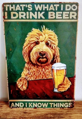 Funny Doodle Dog Beer Kitchen Bar Vintage Metal Sign Large Holiday Decor