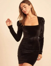 Reformation Dress Medium Little Black Mini Puff Sleeve Quiet Luxury Prom Wedding