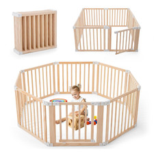 Large Foldable Wooden Baby Playpen with Locking Gate for Indoor/Outdoor Use