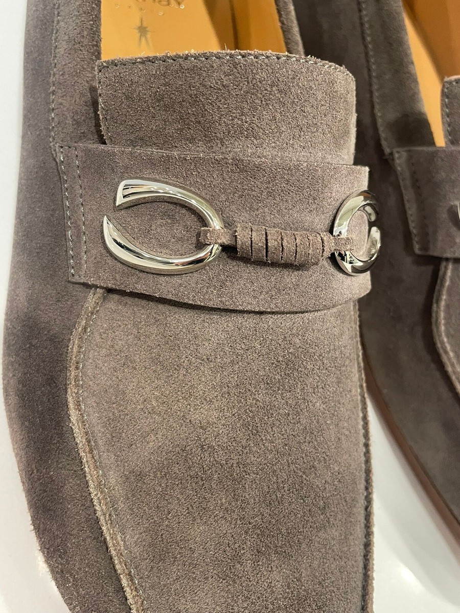 Corthay Suede loafer Cannes silver finish double C logo Grey  display picture 2