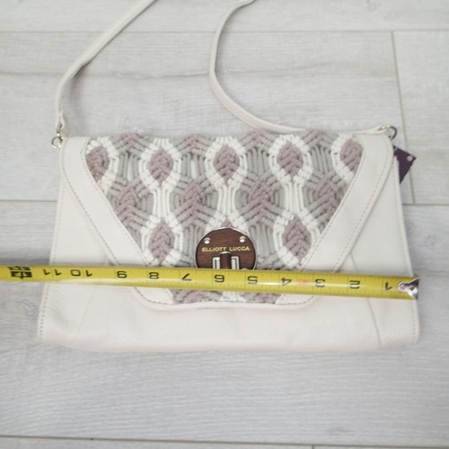  Elliott Lucca White Bag leather fabric purse tote satchel - Picture 4 of 8