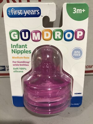NEW SEALED! The First Years Gumdrop Infant Nipples! 3m+ Medium Flow! Pink