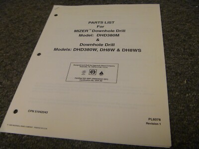 Ingersoll-Rand DHD380M MIZER Downhole Drill Parts Catalog Manual xz