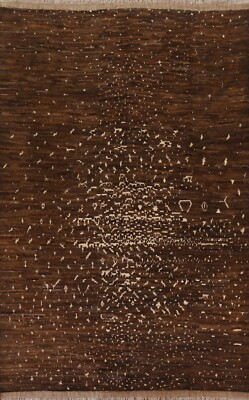 Dark Brown/ Ivory Abstract Moroccan Area Rug Wool Handmade Oriental Carpet 7x10