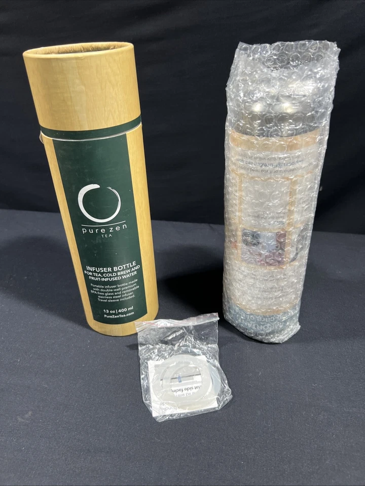 Vaso de té puro Zen con infusor libre de BPA taza de té de viaje de vidrio de doble pared Foto 3 de 4