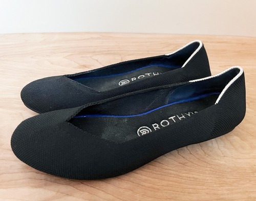 Rothy’s The Flat Damenschuhe Größe 8 US schwarz mit weißer runder Spitze Slipper flache Schuhe - Bild 2 von 9